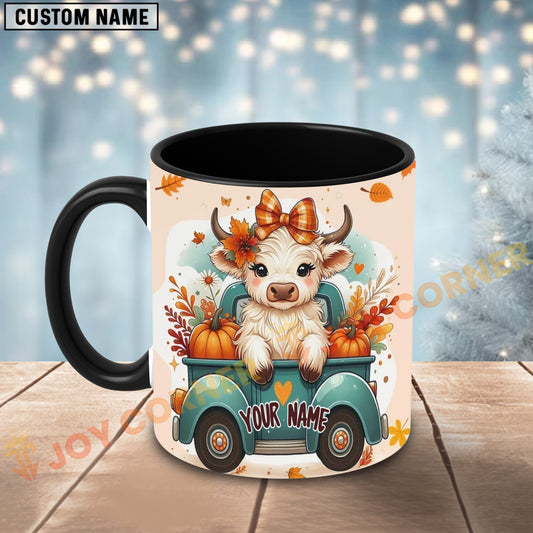 Joycorners Cute Cow Fall Pumpkin Truck Custom Name Mug