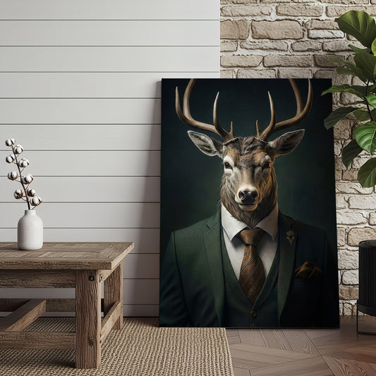 Joycorner Deer Portrait Modern Green Suit Stylish Canvas