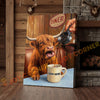 Joycorners Cattle Cow Funny Highland Cow Drinking Coffee In Diner Personalized Name Canvas