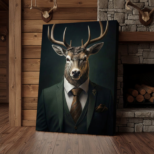 Joycorner Deer Portrait Modern Green Suit Stylish Canvas