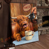 Joycorners Cattle Cow Funny Highland Cow Drinking Coffee In Diner Personalized Name Canvas