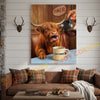 Joycorners Cattle Cow Funny Highland Cow Drinking Coffee In Diner Personalized Name Canvas