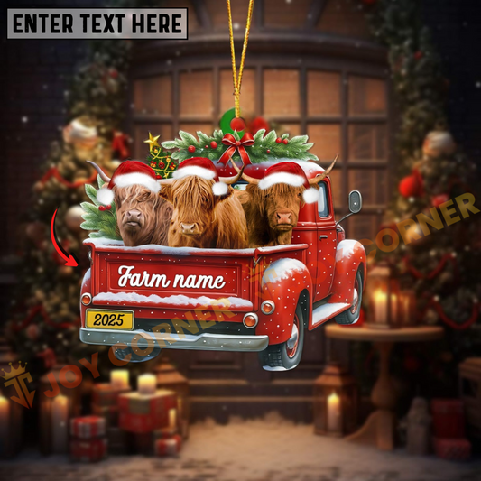 Joycorners Personalized Highland Christmas Farm Truck Custom Shape Acrylic Ornament