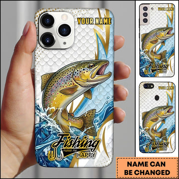 Joycorners Trout Fishing Phone Case Splash Water Gold Lightning Pattern Personalized Name Phone Case
