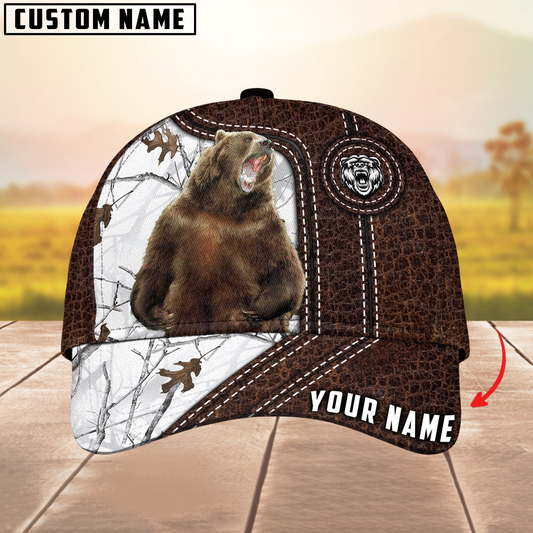 Joycorners Bear Hunting Premium Leather Pattern Mutilcolored Personalized Name 3D Cap