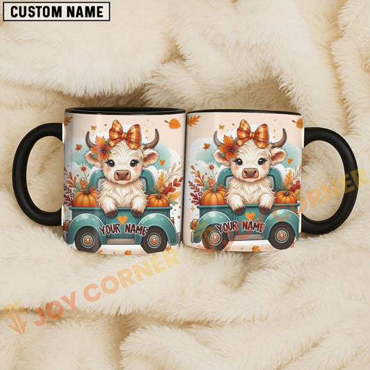 Joycorners Cute Cow Fall Pumpkin Truck Custom Name Mug