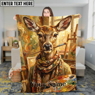 Joycorners Artistic Doe Painter with Brush Personalized 3D Blanket