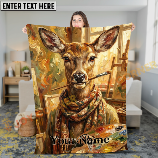 Joycorners Artistic Doe Painter with Brush Personalized 3D Blanket