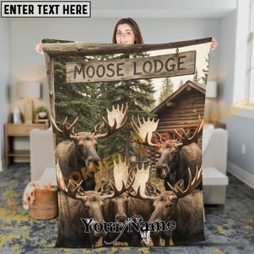 Joycorners Funny Group of Moose under Moose Lodge Sign Personalized 3D Blanket