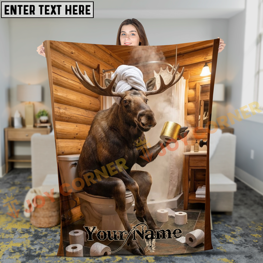 Joycorners Humorous Moose Sitting on Toilet with Gold Paper Personalized 3D Blanket