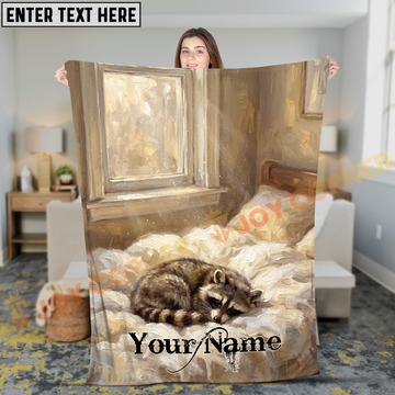 Joycorners Calm Raccoon Napping by Window Impressionist Art Personalized 3D Blanket