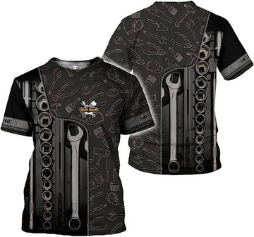 Joycorners Personalized Mechanic Tool Graphic Shirt with Custom Name Wrench and Socket 3D Work T Shirt Gift for Men PT2609