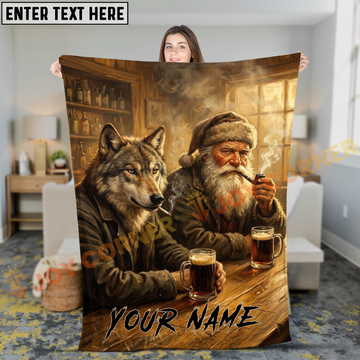 Joycorners Old School Santa Claus and Wolf Drinking Beer Pub Personalized 3D Blanket