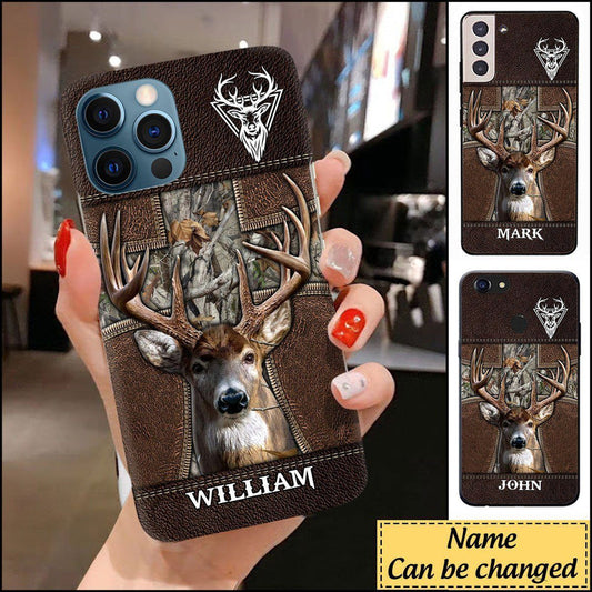 Joycorners Deer Hunting leather Cross Personalized Name Phone Case LM1012