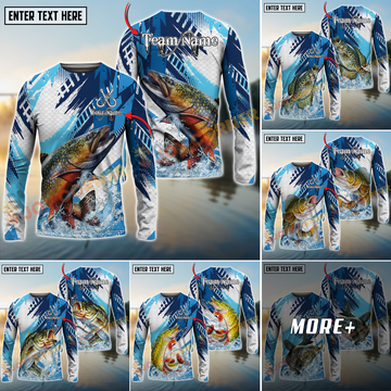 Joycorners Freshwater Fish Fishing Water Splash Scale Pattern Personalized Name, Team Name Long Sleeve Shirt (6 Breeds)