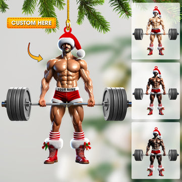 Joycorners Weightlifter Santa Christmas Ornament, Personalized Ornament 2D Flat LM2211