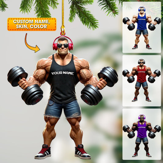 Joycorners Muscle Man Christmas Ornament, Gym Ornament, Personalized Ornament, Gymnastics Christmas Gift 2D Flat LM2211