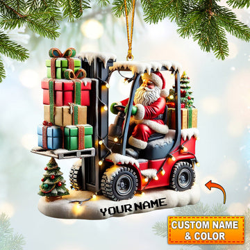 Joycorners Forklift Santa Christmas Ornament, Personalized Ornament 2D Flat LM2211