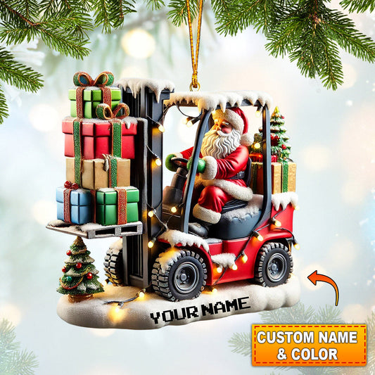 Joycorners Forklift Santa Christmas Ornament, Personalized Ornament 2D Flat LM2211