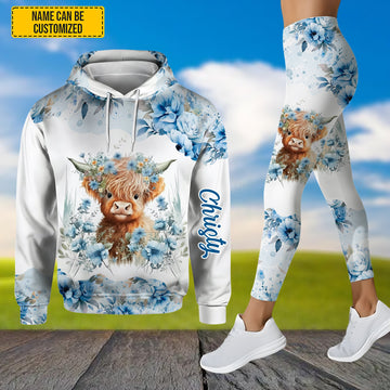 Joycorners Personalized Floral Highland Cow Hoodie and Leggings LM2811