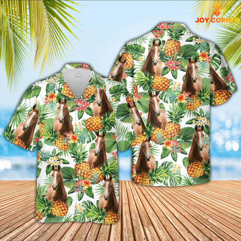 Joy Corners Horse Pineapple Pattern 3D Hawaiian Shirt