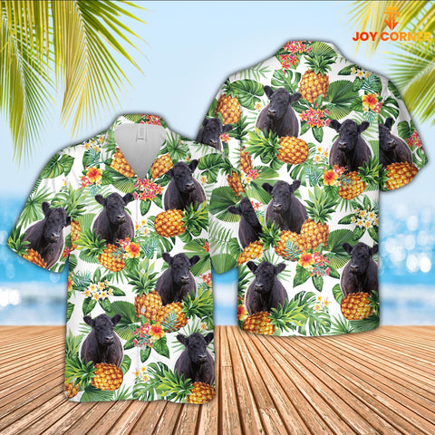 Joy Corners Belted Galloway Pineapple Pattern 3D Hawaiian Shirt