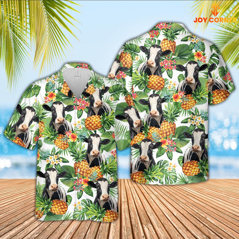 Joy Corners Holstein Pineapple Pattern 3D Hawaiian Shirt