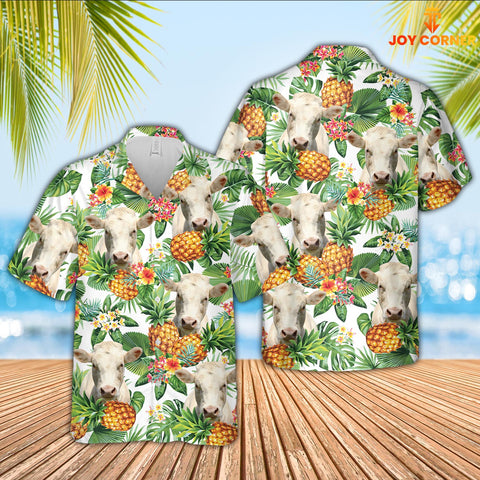 Joy Corners Charolais Pineapple Pattern 3D Hawaiian Shirt