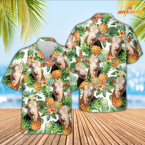 Joy Corners Hereford Pineapple Pattern 3D Hawaiian Shirt