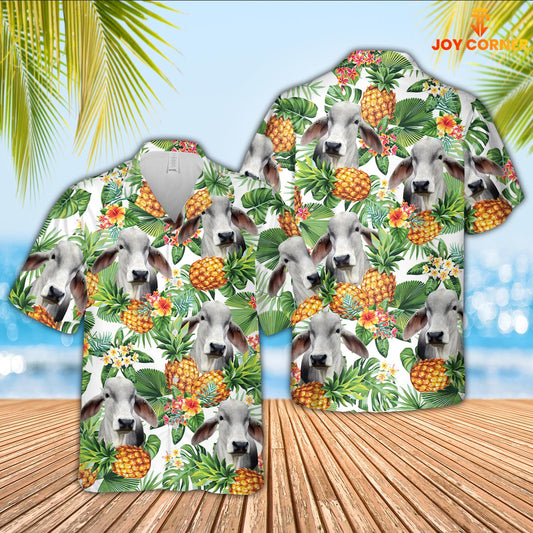 Joy Corners Brahman Pineapple Pattern 3D Hawaiian Shirt