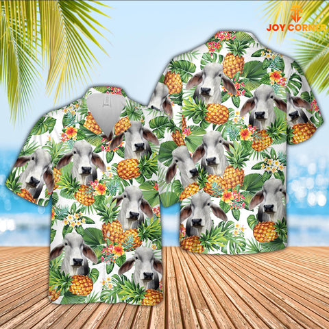 Joy Corners Brahman Pineapple Pattern 3D Hawaiian Shirt