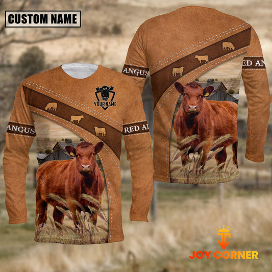 Joycorners Red Angus On The Farm Customized Name Long Sleeve Shirt