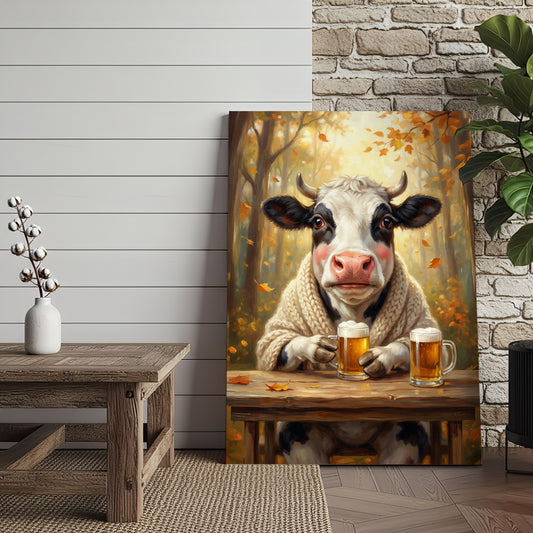 Joycorners Cow Beer Enthusiast Canvas Wall Art