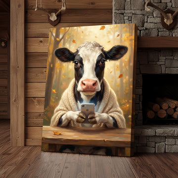 Joycorners Texting Cow iPhone Canvas Wall Art