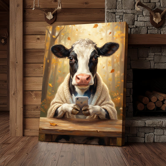 Joycorners Texting Cow iPhone Canvas Wall Art