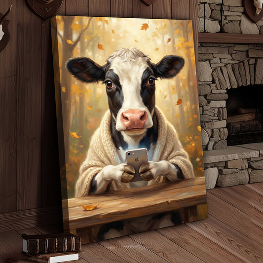 Joycorners Texting Cow iPhone Canvas Wall Art