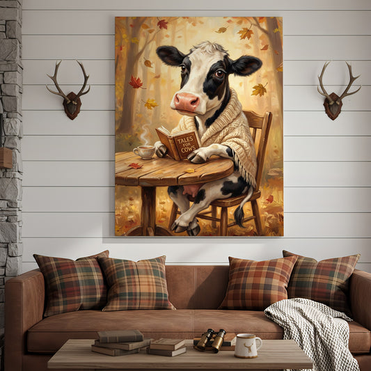 Joycorners Cow Reading Tales Canvas Wall Art