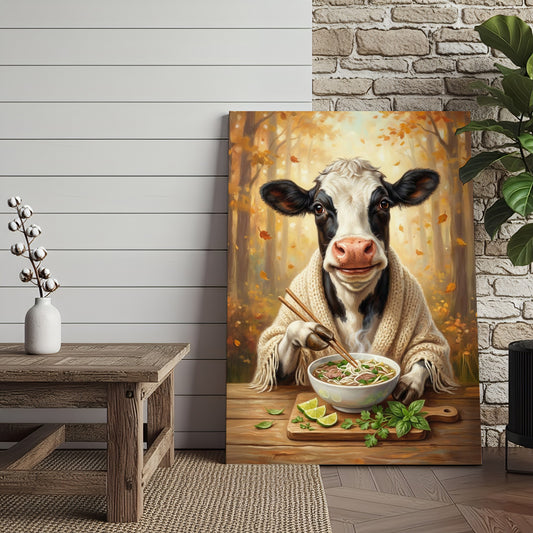 Joycorners Cow Eating Pho Canvas Wall Art