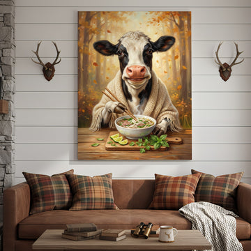Joycorners Cow Eating Pho Canvas Wall Art