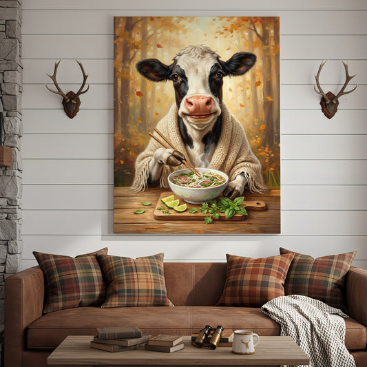 Joycorners Cow Eating Pho Canvas Wall Art