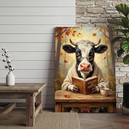 Joycorners Bookworm Cow Reading Canvas Wall Art