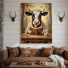 Joycorners Bookworm Cow Reading Canvas Wall Art