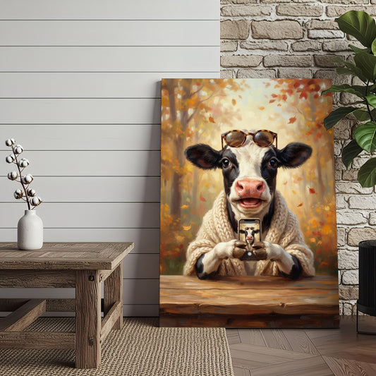 Joycorners Selfie Cow Phone Canvas Wall Art