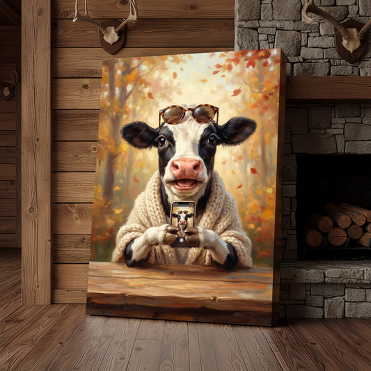 Joycorners Fashionable Cow Selfie Canvas Wall Art
