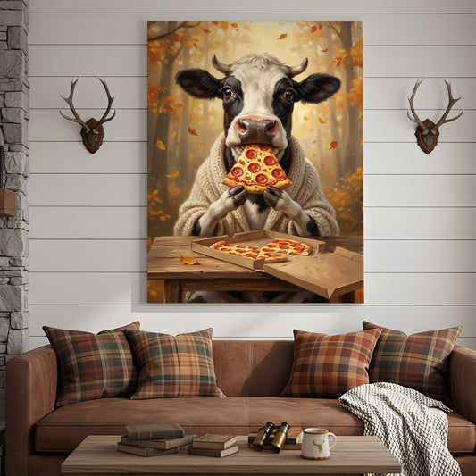 Joycorners Cow Eating Pizza Canvas Wall Art