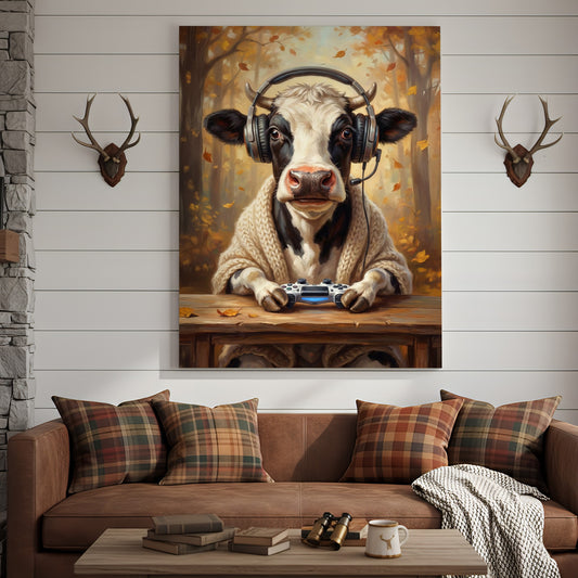Joycorners Gamer Cow Controller Canvas Wall Art
