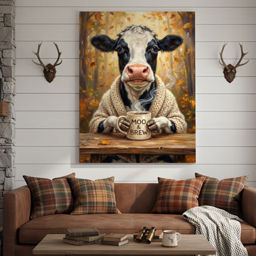 Joycorners Coffee Lover Cow Canvas Wall Art