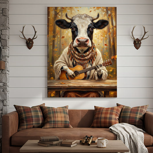 Joycorners Musician Cow Playing Guitar Canvas Wall Art