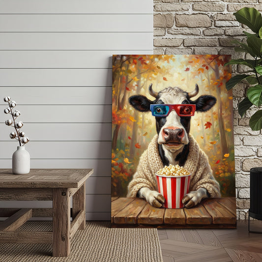 Joycorners Movie Night Cow Popcorn Canvas Wall Art