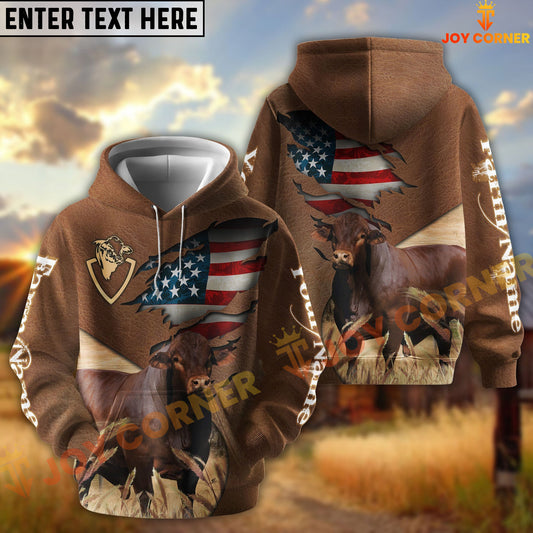 Joycorners American Flag Leather Pattern Beefmaster Cattle Personalized Name And Farm Name 3D Hoodie